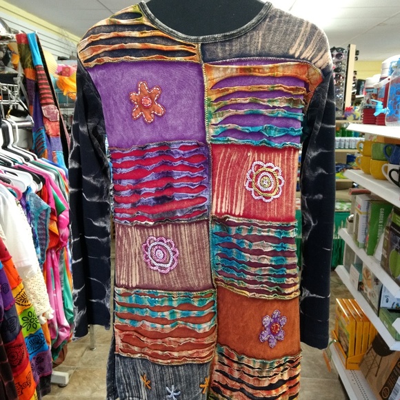 Hand Stitched Multi color Nepal Hippie Long Shirt - Picture 1 of 1